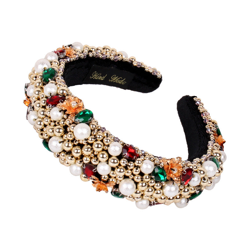 Wholesale 10Pcs Heavy Industry Crystal Beaded Retro Baroque Thick Sponge Wide Brim Pressed Headband